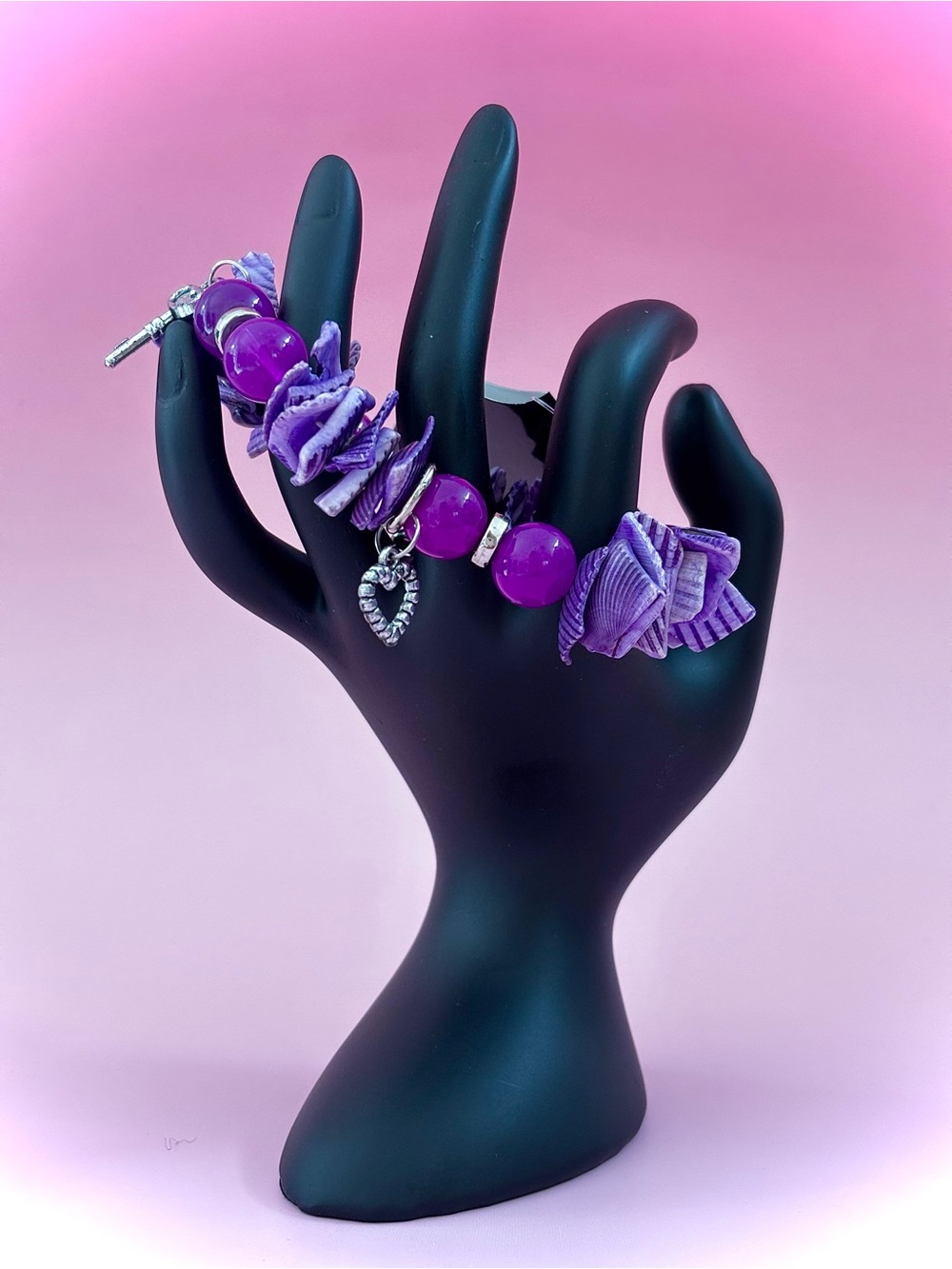 Purple Beaded Shell Charm Bracelet - Women Jewelry